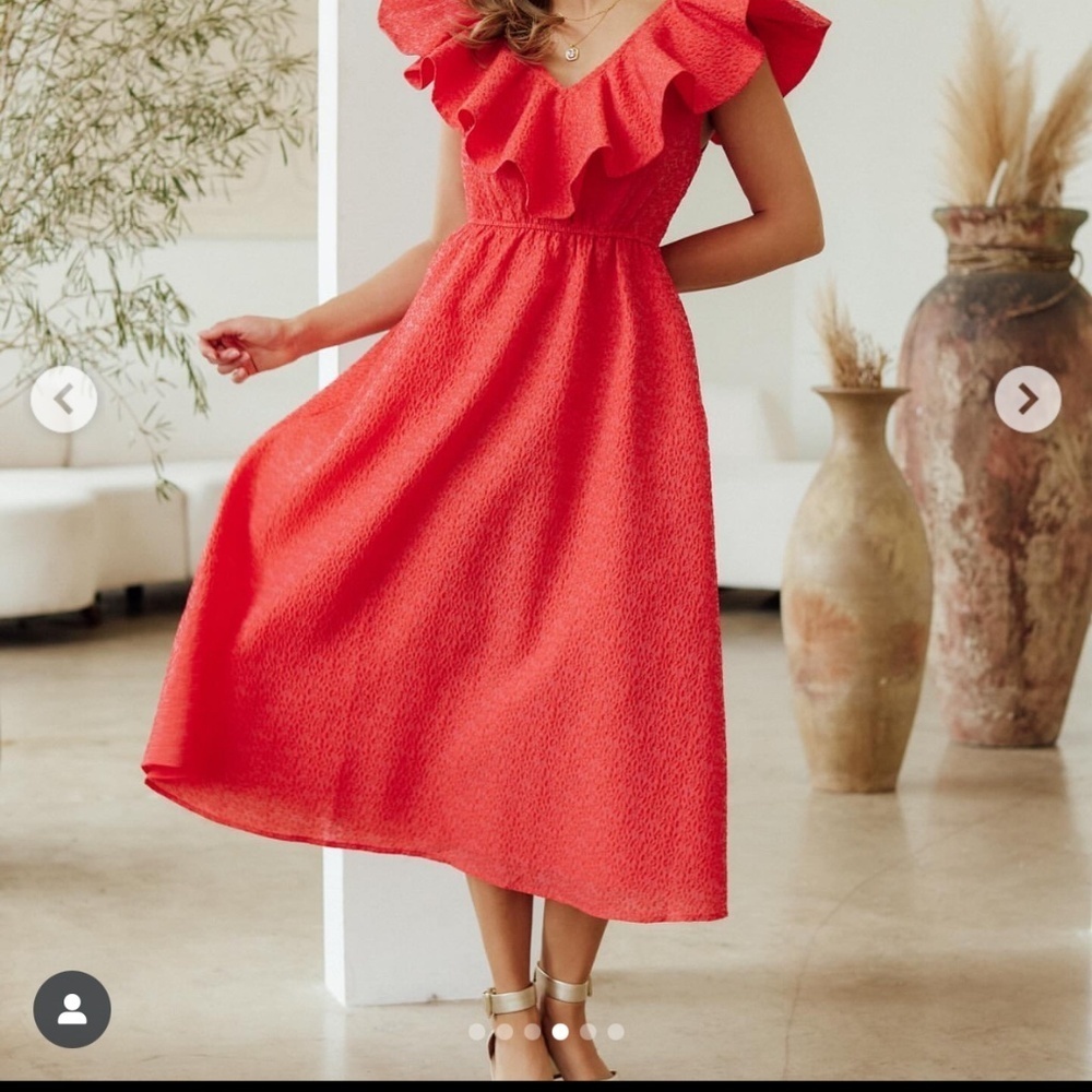 Chelsea28 Cocktail Dress Ruffle Shoulders Puckered Midi Dress Occasion Dress - Picture 16 of 16